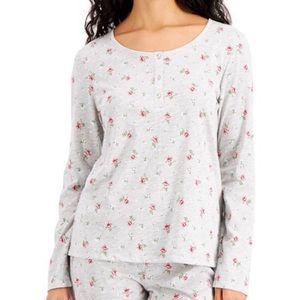 Charter Club XS gray two piece long sleeved pjama set with pink and red roses